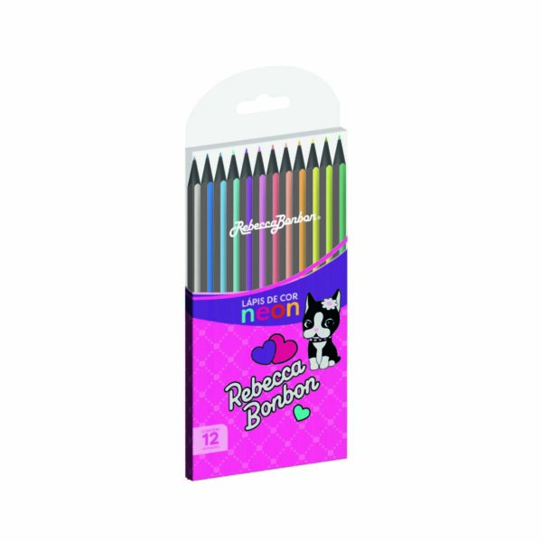 Lápis de Cor madeira c/ 12 cores neon Oficial Rebecca Bonbon - RB1204