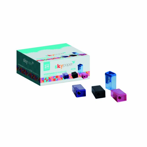 Apontador Simples Retangular c/ Depósito 4 cm Sortido Display c/ 24 und Oficial SkyPaper - SK0103