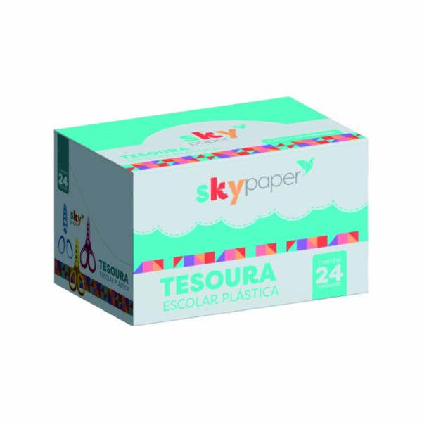 Tesoura Escolar 11,5 cm Plástica Sortida Só Corta Papel Display c/24 und Oficial SkyPaper - SK1807