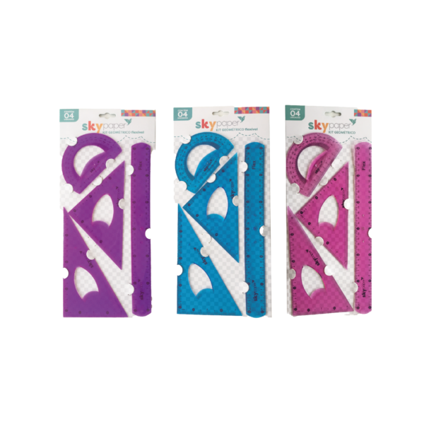 Kit Geométrico 4 Peças Transparente Oficial SkyPaper - SK1604